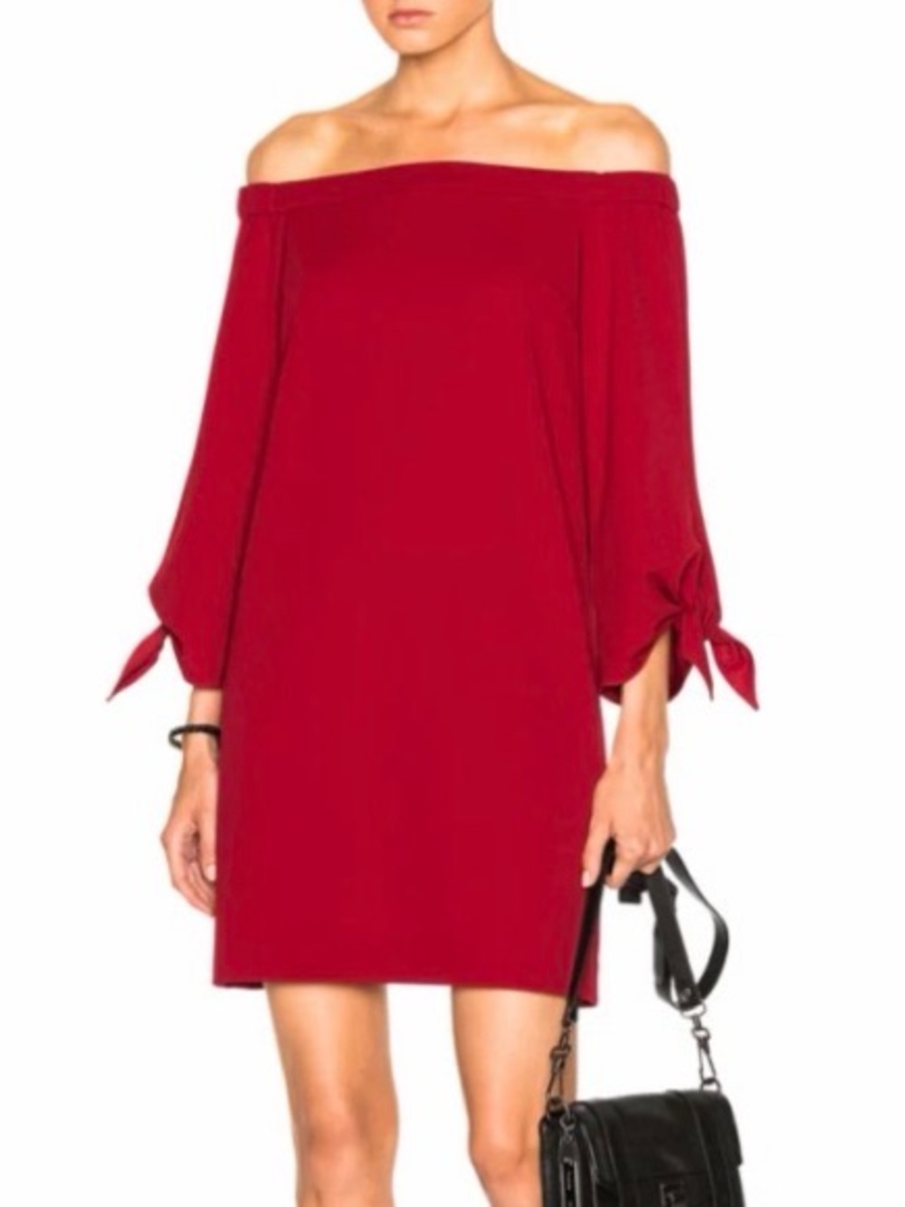 Tibi Red Off Shoulder Tie Sleeve Dress Size 4 Holiday Cocktail Party